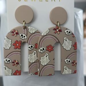 Charming Ghost and Pumpkin Earrings, Beige